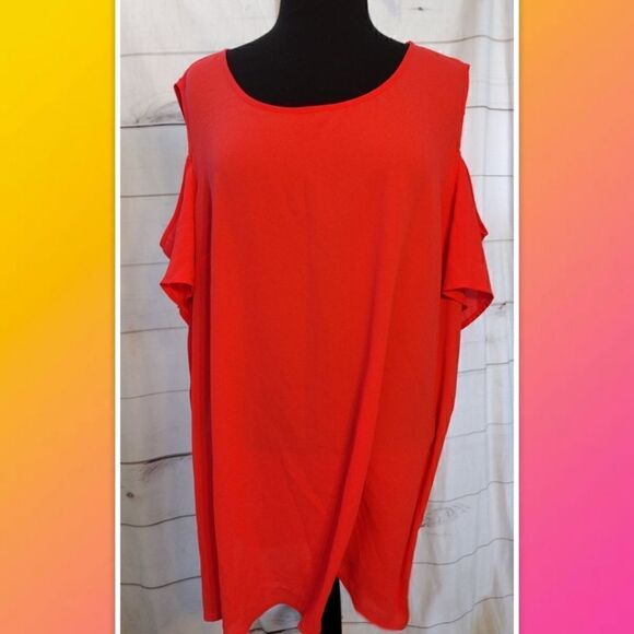 💕TECERA SATIN COLD SHOULDER TOP SIZE 3X CORAL COLOR - Picture 1 of 4